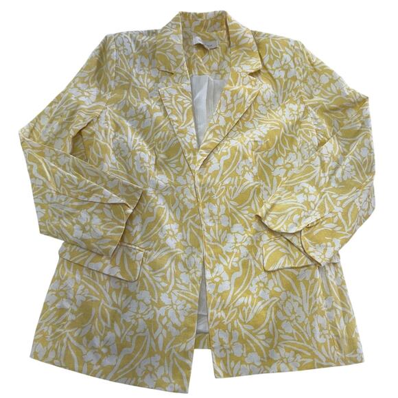 Anthropologie Skies‎ Are Blue Blazer Womens Small Yellow Floral Linen Jacket - Picture 1 of 9